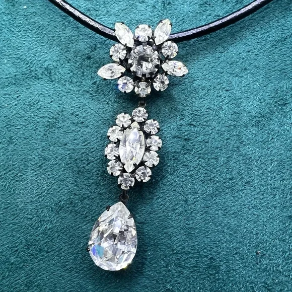 CZ dangle clear rhinestone multi-shaped Antique looking Custom made 16” Necklace - Picture 4 of 11